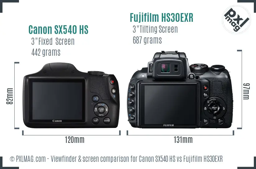 Canon SX540 HS vs Fujifilm HS30EXR Screen and Viewfinder comparison