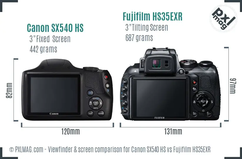 Canon SX540 HS vs Fujifilm HS35EXR Screen and Viewfinder comparison