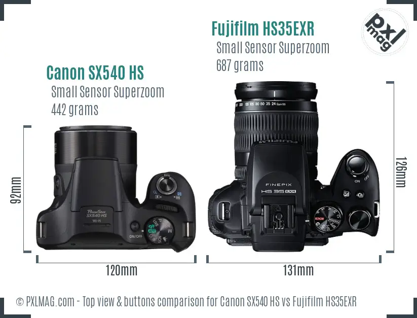 Canon SX540 HS vs Fujifilm HS35EXR top view buttons comparison