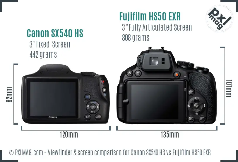 Canon SX540 HS vs Fujifilm HS50 EXR Screen and Viewfinder comparison