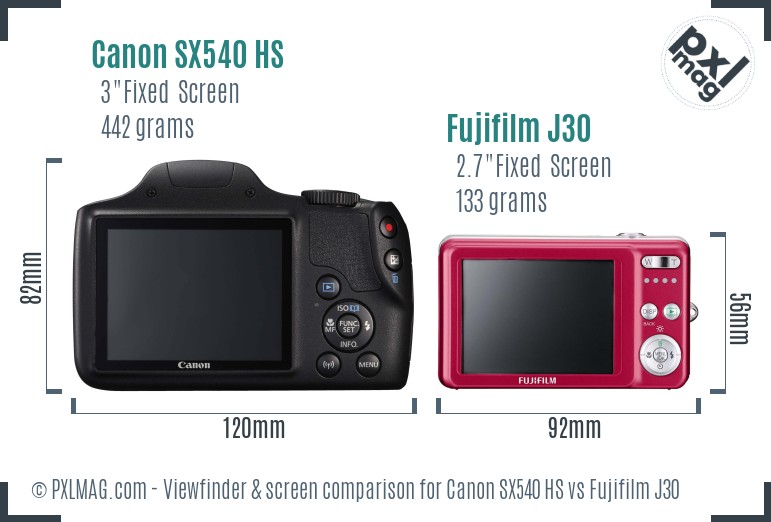 Canon SX540 HS vs Fujifilm J30 Screen and Viewfinder comparison