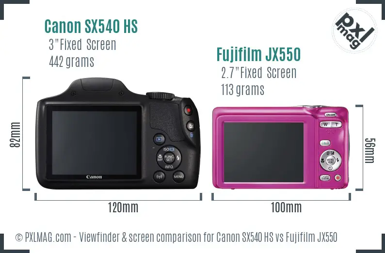 Canon SX540 HS vs Fujifilm JX550 Screen and Viewfinder comparison