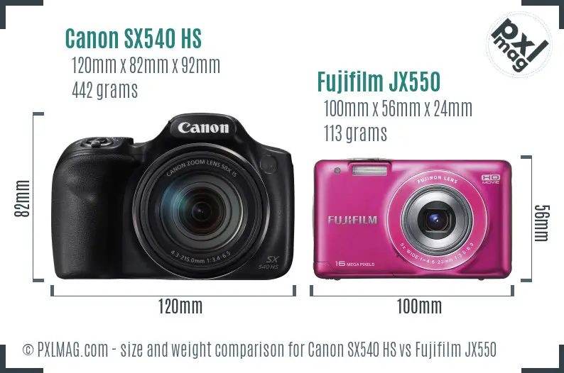 Canon SX540 HS vs Fujifilm JX550 size comparison