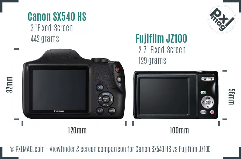 Canon SX540 HS vs Fujifilm JZ100 Screen and Viewfinder comparison