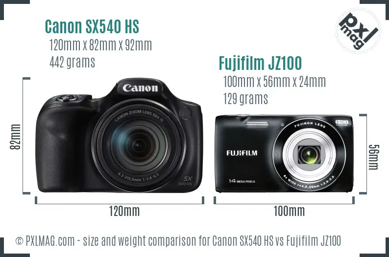 Canon SX540 HS vs Fujifilm JZ100 size comparison