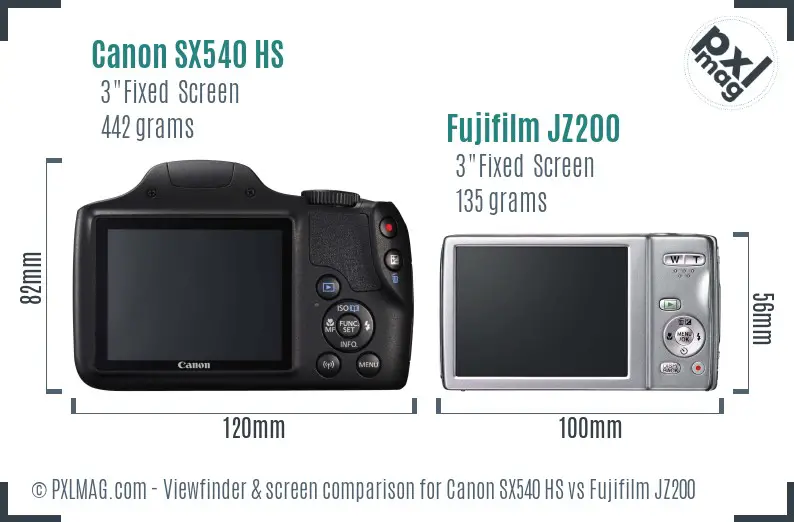 Canon SX540 HS vs Fujifilm JZ200 Screen and Viewfinder comparison