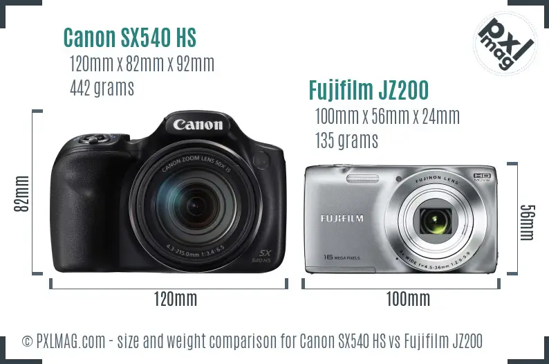 Canon SX540 HS vs Fujifilm JZ200 size comparison