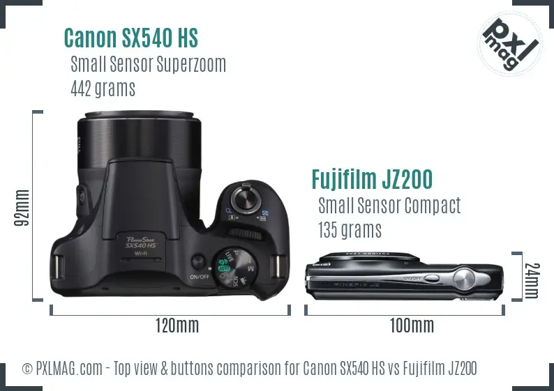 Canon SX540 HS vs Fujifilm JZ200 top view buttons comparison