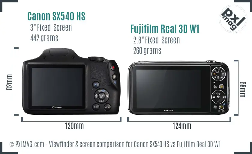 Canon SX540 HS vs Fujifilm Real 3D W1 Screen and Viewfinder comparison