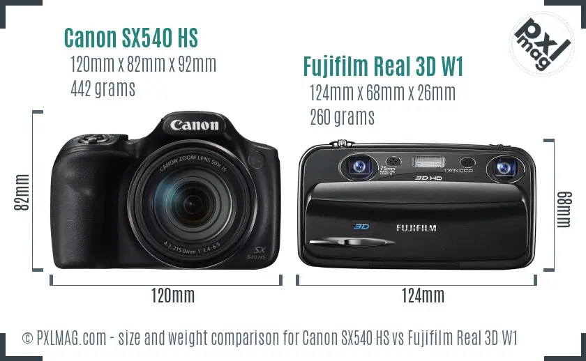 Canon SX540 HS vs Fujifilm Real 3D W1 size comparison