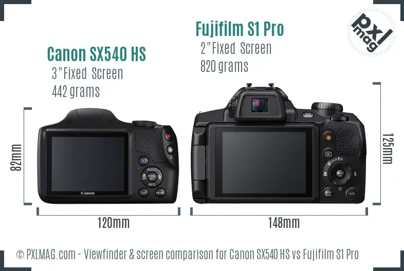 Canon SX540 HS vs Fujifilm S1 Pro Screen and Viewfinder comparison