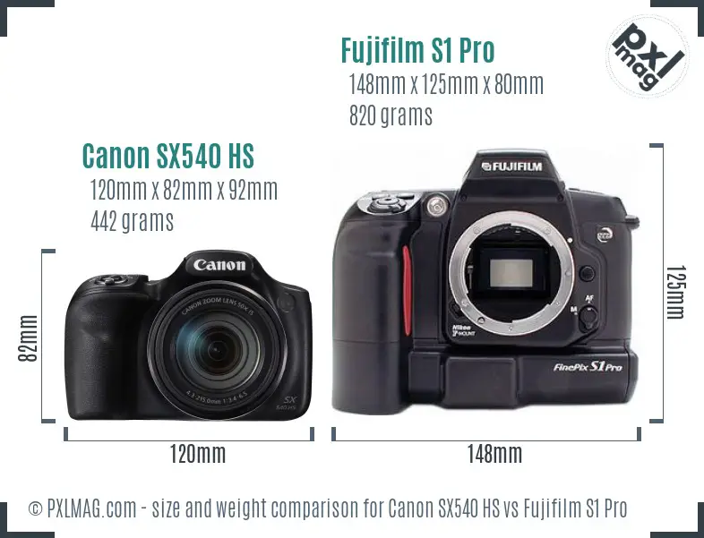 Canon SX540 HS vs Fujifilm S1 Pro size comparison