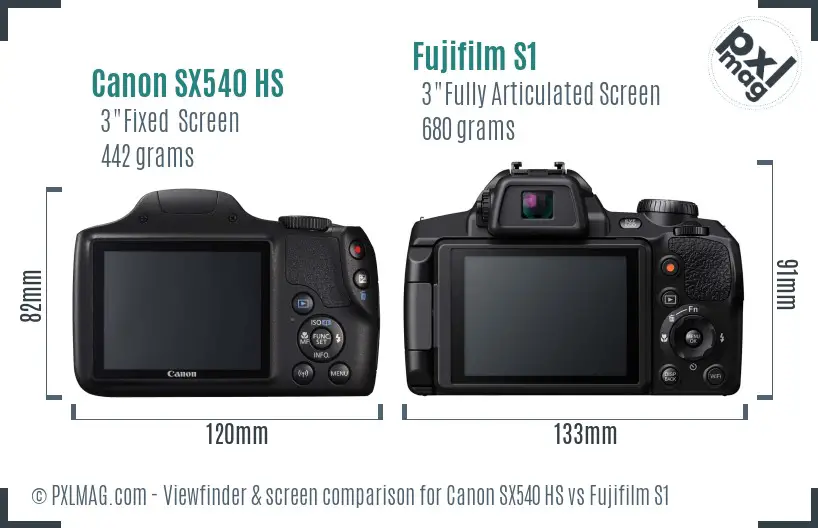 Canon SX540 HS vs Fujifilm S1 Screen and Viewfinder comparison