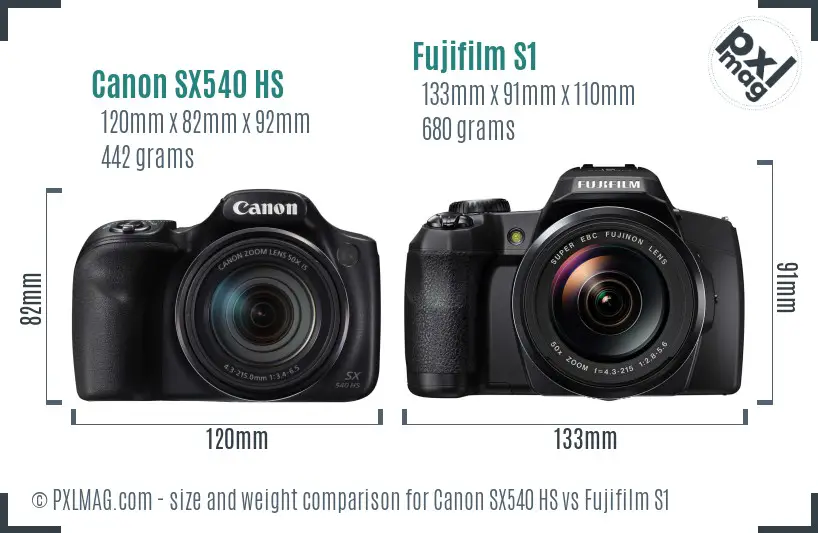 Canon SX540 HS vs Fujifilm S1 size comparison