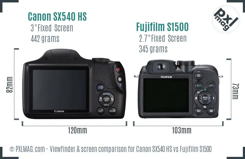 Canon SX540 HS vs Fujifilm S1500 Screen and Viewfinder comparison