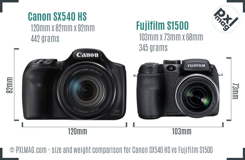 Canon SX540 HS vs Fujifilm S1500 size comparison