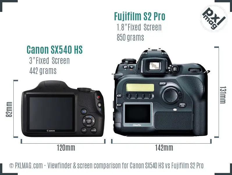 Canon SX540 HS vs Fujifilm S2 Pro Screen and Viewfinder comparison