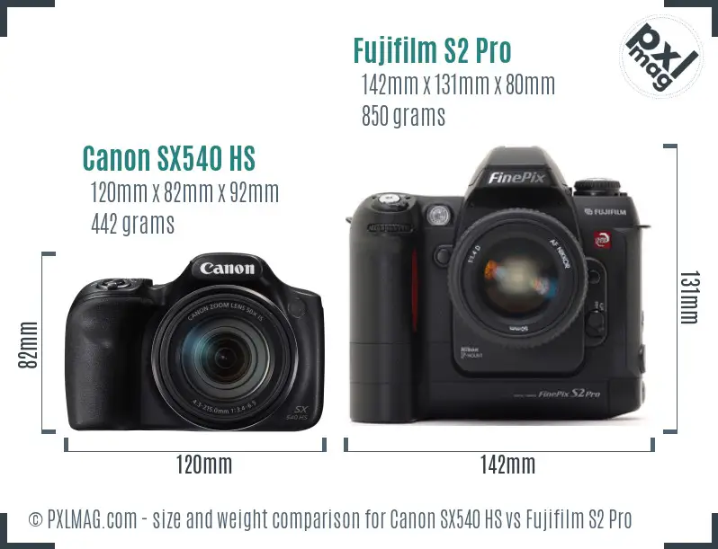 Canon SX540 HS vs Fujifilm S2 Pro size comparison