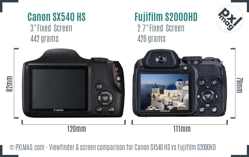 Canon SX540 HS vs Fujifilm S2000HD Screen and Viewfinder comparison