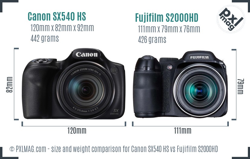 Canon SX540 HS vs Fujifilm S2000HD size comparison