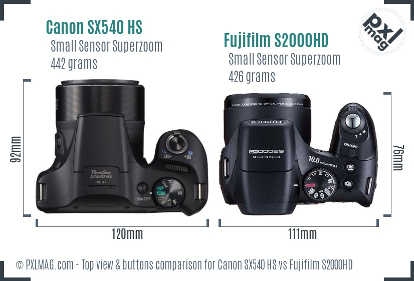 Canon SX540 HS vs Fujifilm S2000HD top view buttons comparison