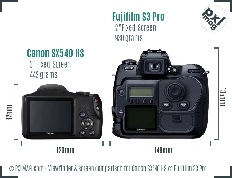 Canon SX540 HS vs Fujifilm S3 Pro Screen and Viewfinder comparison