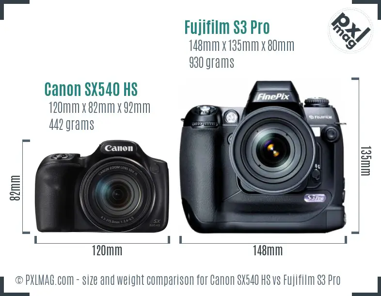 Canon SX540 HS vs Fujifilm S3 Pro size comparison