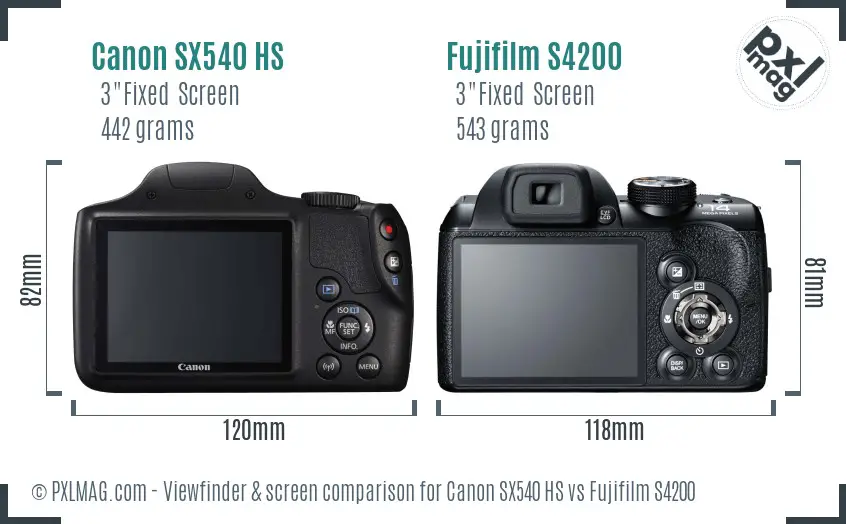 Canon SX540 HS vs Fujifilm S4200 Screen and Viewfinder comparison