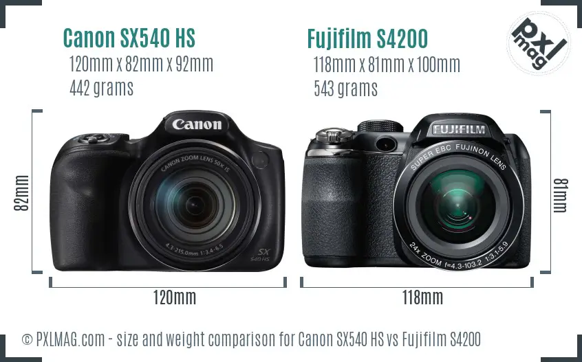 Canon SX540 HS vs Fujifilm S4200 size comparison