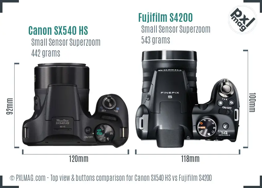 Canon SX540 HS vs Fujifilm S4200 top view buttons comparison