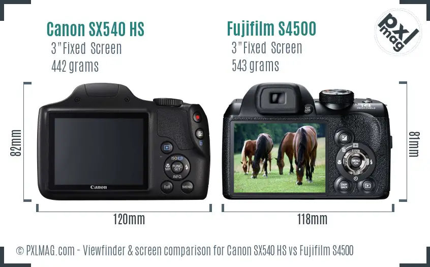 Canon SX540 HS vs Fujifilm S4500 Screen and Viewfinder comparison