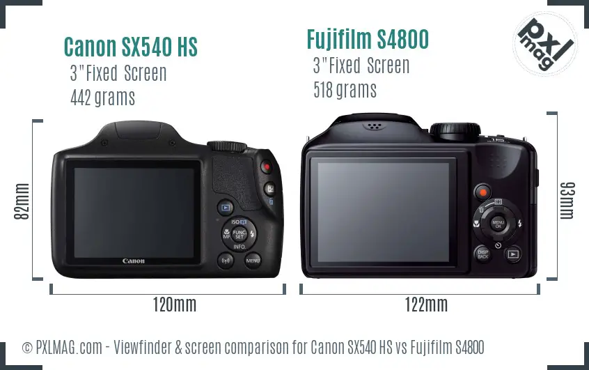 Canon SX540 HS vs Fujifilm S4800 Screen and Viewfinder comparison