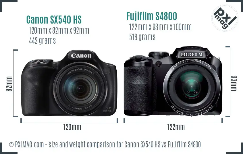 Canon SX540 HS vs Fujifilm S4800 size comparison