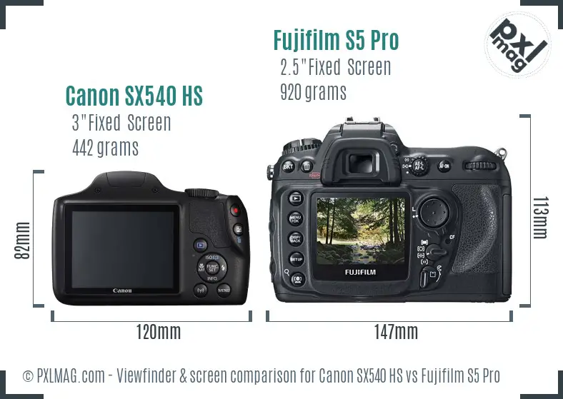 Canon SX540 HS vs Fujifilm S5 Pro Screen and Viewfinder comparison