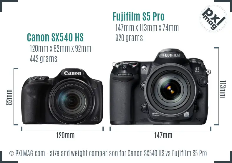 Canon SX540 HS vs Fujifilm S5 Pro size comparison