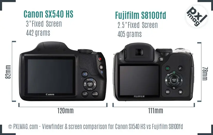 Canon SX540 HS vs Fujifilm S8100fd Screen and Viewfinder comparison