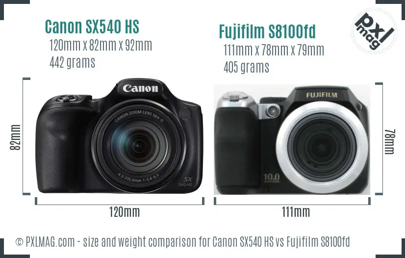 Canon SX540 HS vs Fujifilm S8100fd size comparison