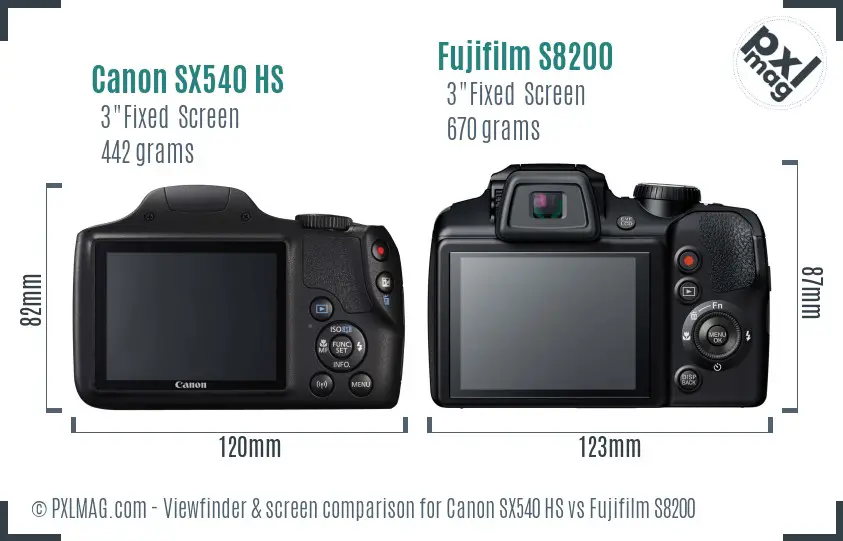 Canon SX540 HS vs Fujifilm S8200 Screen and Viewfinder comparison
