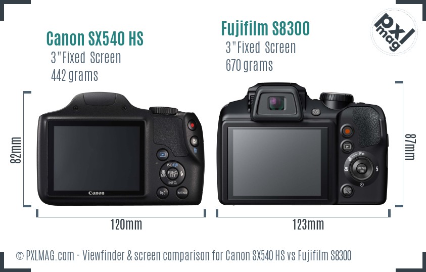 Canon SX540 HS vs Fujifilm S8300 Screen and Viewfinder comparison