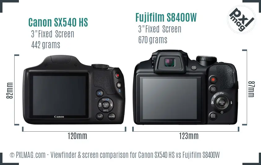 Canon SX540 HS vs Fujifilm S8400W Screen and Viewfinder comparison