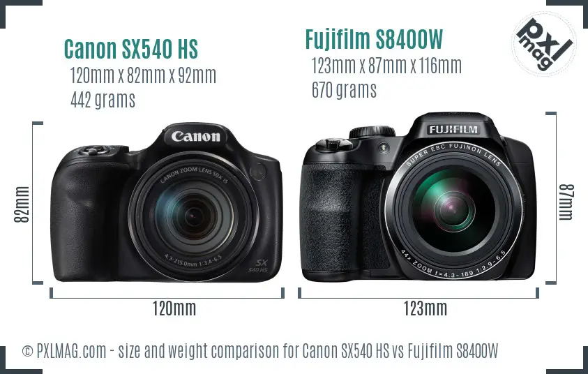 Canon SX540 HS vs Fujifilm S8400W size comparison