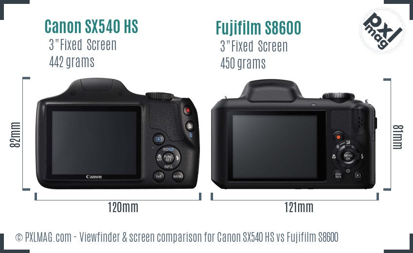 Canon SX540 HS vs Fujifilm S8600 Screen and Viewfinder comparison