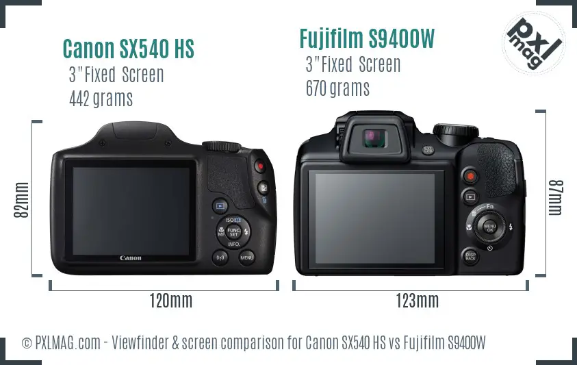 Canon SX540 HS vs Fujifilm S9400W Screen and Viewfinder comparison