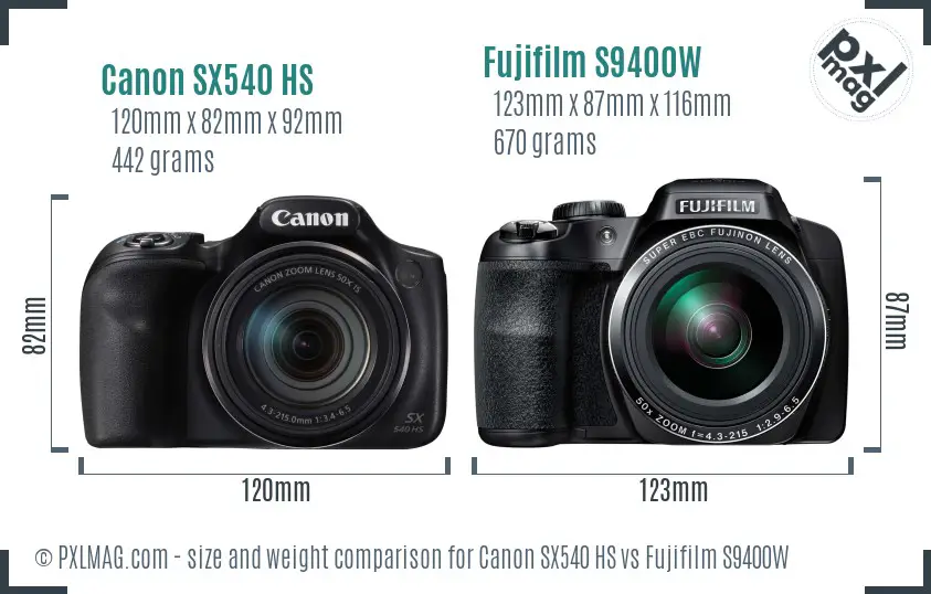 Canon SX540 HS vs Fujifilm S9400W size comparison