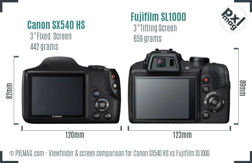 Canon SX540 HS vs Fujifilm SL1000 Screen and Viewfinder comparison