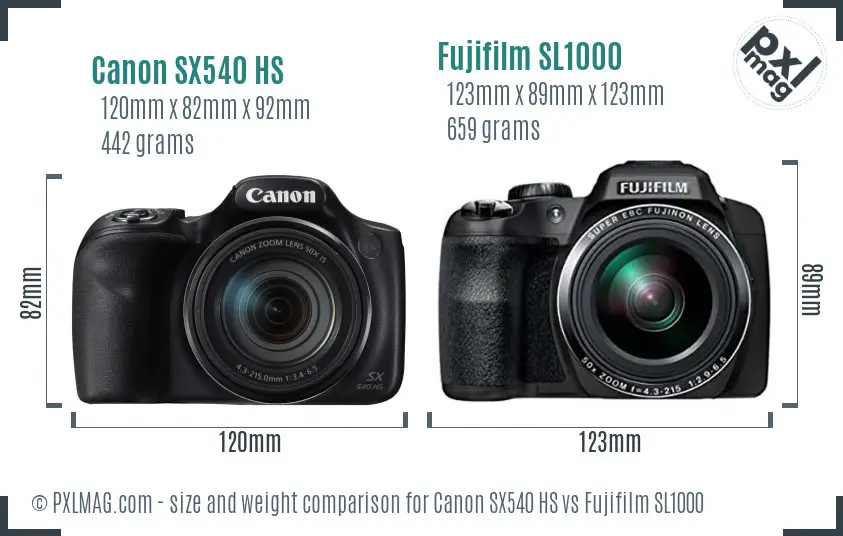 Canon SX540 HS vs Fujifilm SL1000 size comparison