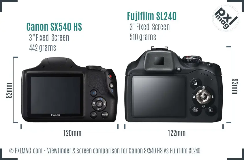 Canon SX540 HS vs Fujifilm SL240 Screen and Viewfinder comparison