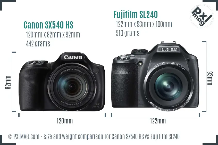 Canon SX540 HS vs Fujifilm SL240 size comparison