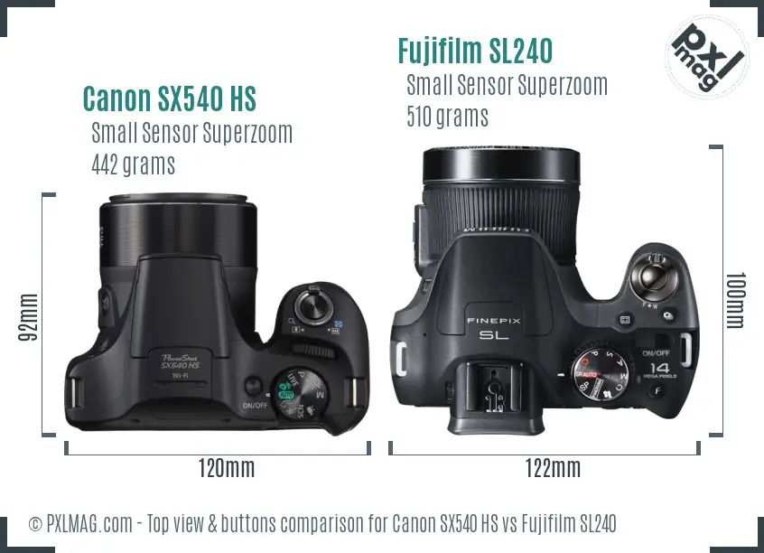 Canon SX540 HS vs Fujifilm SL240 top view buttons comparison