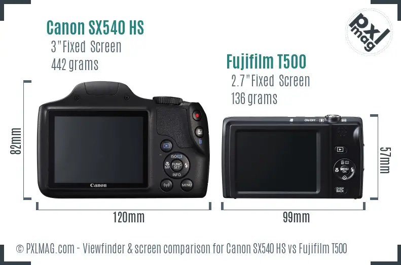 Canon SX540 HS vs Fujifilm T500 Screen and Viewfinder comparison